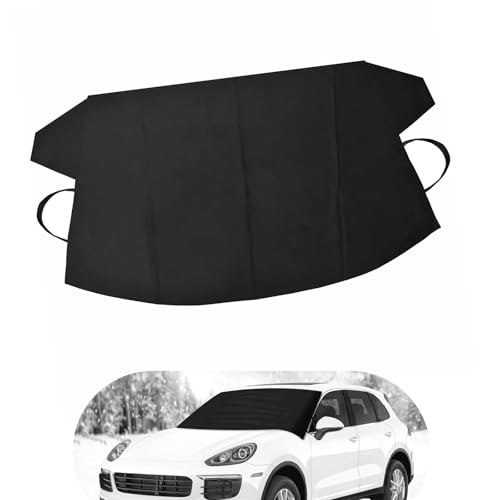 Image of Windshield Ice and Snow Cover, 600D Oxford Winter Waterproof Anti-Freeze Protective Cover, 75 inch x 42.2 inch Foldable Perfect Coverage Frost Cover, Universal for Cars Trucks (Black)