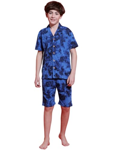 Image of Li'l Tomatoes Boys 100% Cotton Night Suit | Summer Printed Shirt & Shorts Set | Soft & Breathable Sleepwear | 9-16 Years