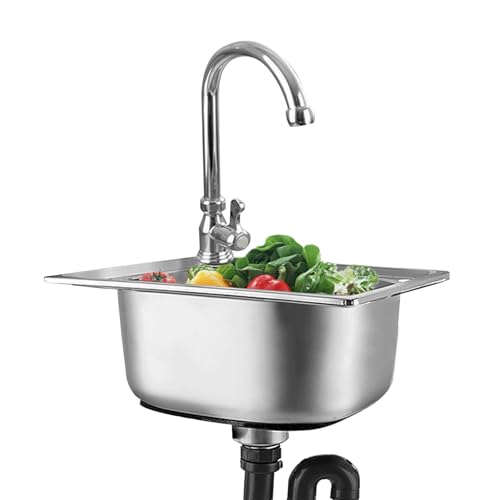 NOKTAI Fregadero de Acero Inoxidable de un Seno para Cocina, Lavabo Empotrado, con Grifo y escurridor, Ideal para lavaderos, cocinas, restaurantes y Bares (60 x 45 cm).
