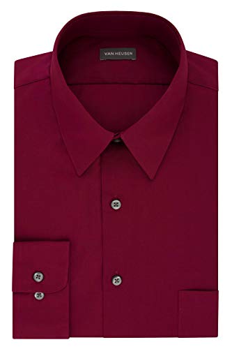 Van Heusen mens Fitted Poplin Solid Dress Shirt, Magenta, 16.5 Neck 34 -35 Sleeve Large US