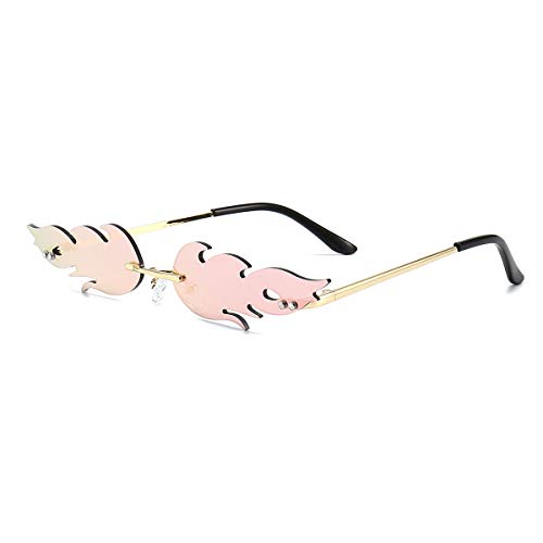 Dollger Rimless Frame Sunglasses for Women Men Trendy Fire Pink Sunglasses UV400 Protection
