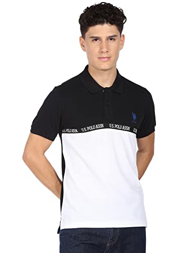 Image of U.S. POLO ASSN. Solid Slim Fit Polo T Shirts for Men - 100% Cotton, Half Sleeves Mens Tshirt - XL, Black and White