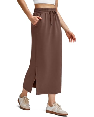 G4Free Smoofit Maxi Skirt for Women Modal Soft Drawstring Fall Casual Long Skirts Side Slits Lounge with 2 Pockets3