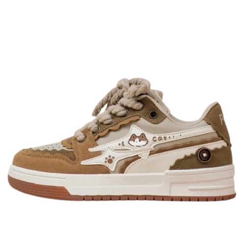 Bobo's House Friendly Kitty Chunky Brown Sneakers Kawaii Unisex Vegan Leather Platform Shoes