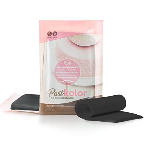 Past Kolor - Fondant Pasta de Azúcar - Fondant para Cubrir Tartas, Cupcakes, Galletas o Modelar - Ideal para Decoración de Pasteles - 250 G (NEGRO, 100 Gr)