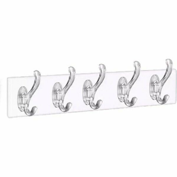 MİKA KRİSTAL PLASTİK Şeffaf Askı, PVC Yapışkanlı Montaj, 6.4x29.3 cm, 5 Kollu 6.2 cm