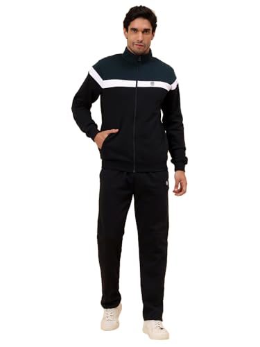 Image of Cantabil Track Suit for Men | Winter Wear Mock Collar with Full Zipper Upper Poly Cotton Fabric Colour Block Pattern