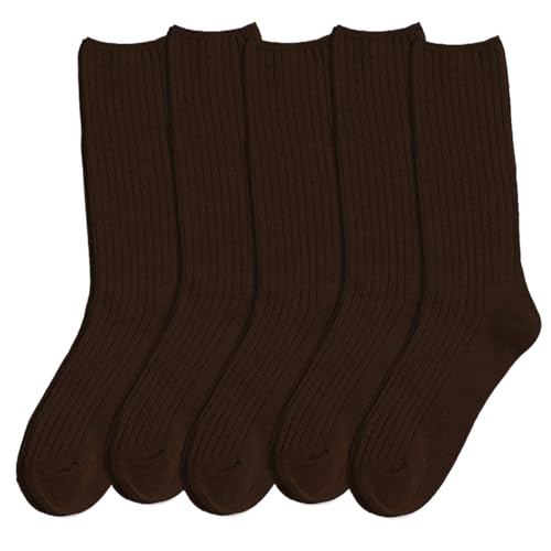 Image of Women Crew Dress Socks Cotton Solid Color Slouch Sock for Dressy Shoes 5 Pack