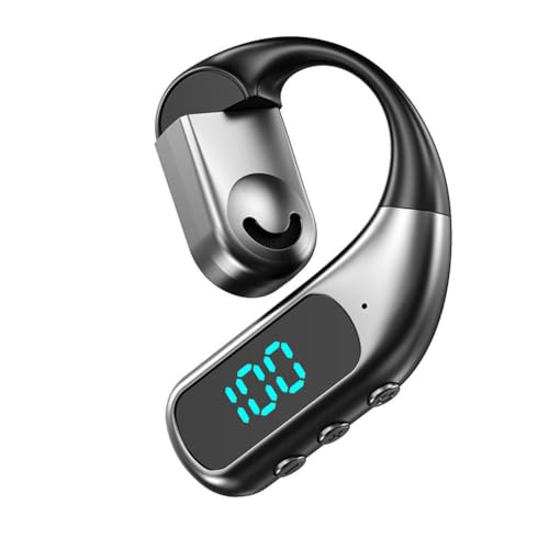 1 auricular Bluetooth de una sola oreja, pantalla digital, auriculares de negocios, montados en la oreja, deportes para micrófono con cable, tiempo de juego, impermeables, envolventes, para correr
