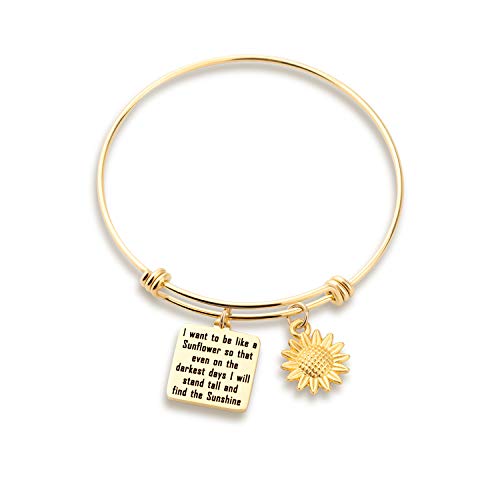 KUIYAI Sunflower Charm Bracelet I Want to be Like a Sunflower Floral Bangle (Gold Sunflower Bracelet)