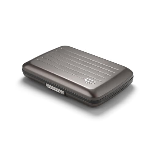 Image of OGON -DESIGNS- Aluminum Card Holder Wallet, RFID Protection. Model : OSLO | Secure metal clasp. Instant card access with one-hand opening. Holds up to 10 cards & bills. Compact design.
