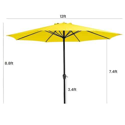 MEWAY 12\' Patio Umbrella Large Outdoor Table Umbrella with Crank Lift System, Market Deck Pool Backyard Garden Sunshade Umbrella 8 Sturdy Ribs UV Protection, (12FT,Yellow) - Thumbnail 6