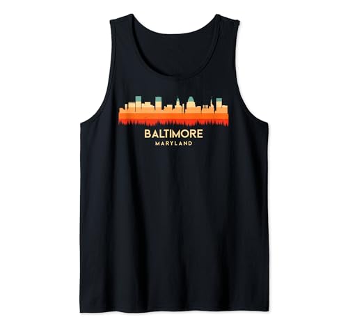 Vintage Retro Style Sun Skyline City in Maryland Baltimore Canotta