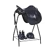 Harrison Howard Saddle Stand Freestanding Full-Size Portable Floor Horse Saddle Rack with Fabric Adds Protection to Underside of Saddle Prevents Bar Indentations Secure Saddle Saddle Black #1