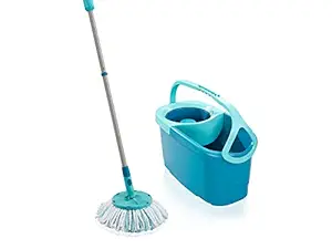 LEIFHEIT Set Clean Twist Disc Mop Ergo Set ,Spin Mop Set with Bucket for Floor Cleaning - Floor Cleaner Spin Mop with Drain and Adjustable Mop Stick ,.Green