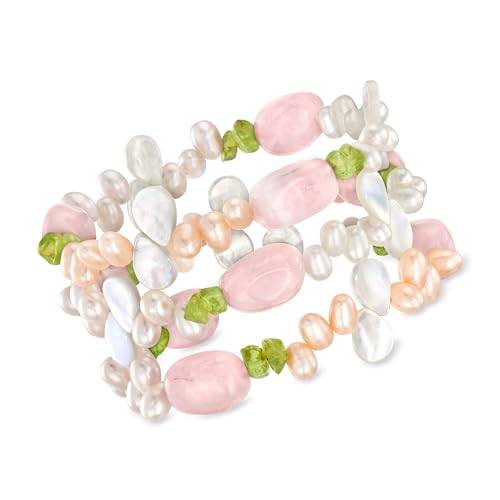 Ross-Simons 4-5mm Multicolored Cultured Pearl and Multi-Gemstone Jewelry Set: 3 Stretch Bracelets. 7 inches