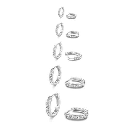 5 Pairs Tiny Huggie Hoop Earrings for Women, Lightweight Mini CZ/Cubic Zirconia Hoops Set for Women's Cartilage Helix Lobe Ear Piercings Small Hoop Earrings 5/6/7/8/9mm