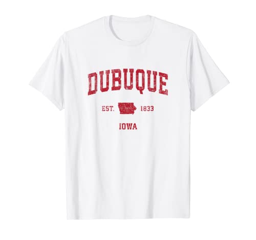 Dubuque Iowa IA Vintage Sports Design Stampa Rossa Maglietta