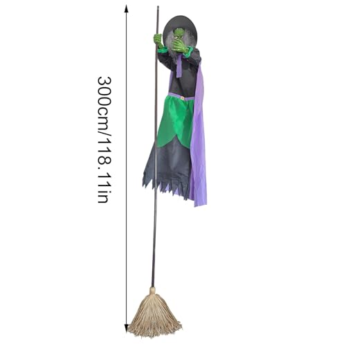 Schwimmende Hexe | 2,5 m lange fliegende Hexe im Freien Halloween-Dekor auf Besen – realistische realistische Dekoration für Haustür, Garten, Veranda, Haustür – Bild 7