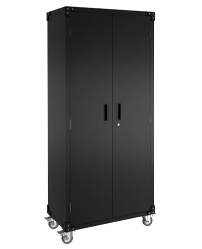 EliteEdge 72" Metal Garage Storage Cabinet with Wheels & Pegboard, Lockable Steel Storage Cabinet with Doors, 4 Adjustable Shelves, Rolling Organizer for Garage, Workshop, Home Office