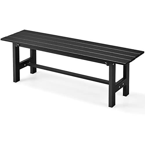 Giantex 2-Person Outdoor Bench Seat - Backless Patio Garden Bench, 47” Outside Chair with Slatted Seat, Metal Frame, 660 LBS Capacity, Rectangular Dining Chair for Yard, Park, Balcony (1, Black)