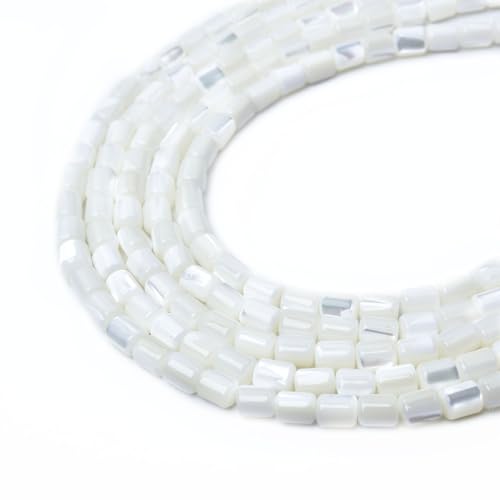 Image of HAAMIIQII Natural White Mother of Pearl Shell Beads 5x6mm Barrel Shape Semi Precious Stone Loose Gemstone Beads for Jewelry Making Strand 15 Inch (63-66pcs)