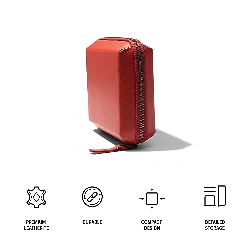 DailyObjects Leather Travel Electronic Accessories Storage Bag | Portable Gadget Organizer Case | Tech Kit Pouch for Cables, Drives, Chargers, Adapters, Power Banks | Charger Wire Organiser - Red 2