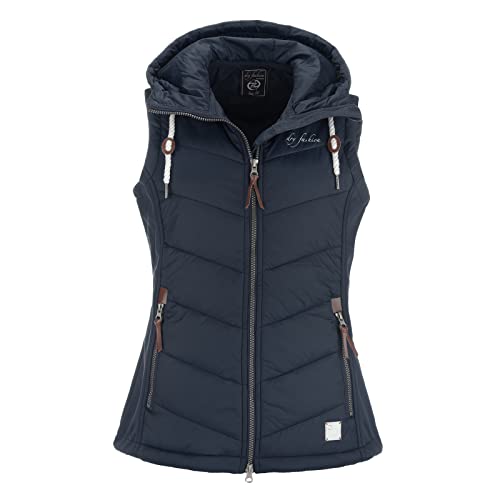 Dry Fashion Damen Weste Malente - Steppweste Damen Outdoor Weste mit Kapuze Übergangsweste gesteppt windabweisend wasserabweisend in Navy Blau Größe 42