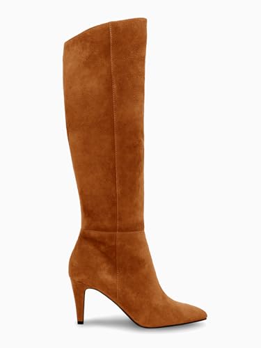 Coutgo Womens Wide Calf Knee High Boots Stiletto High Heel Pointed Toe Side Zipper Suede Long Boots Winter Shoes4