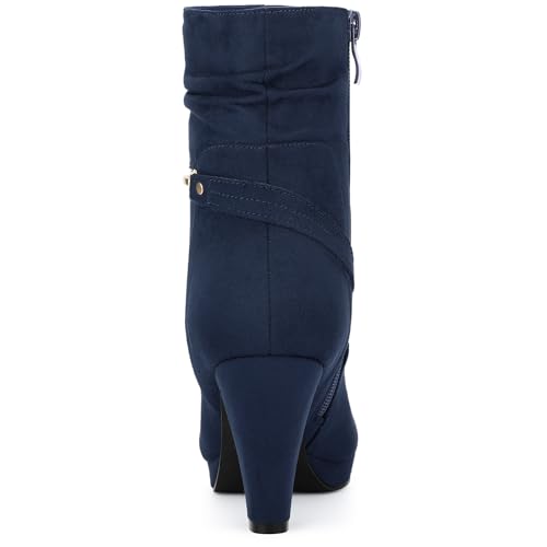 Allegra K Women's Ankle Zip Platform High Heel Mid Calf Boots4