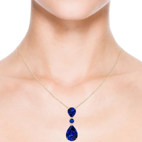Angara Lab Grown Blue Sapphire Pendant for Women | Lab Pear and Round Blue Sapphire Three Stone Pendant in 14K Solid Gold/Silver/Platinum | September Birthday, Anniversary, Gemstone Jewelry Gift4