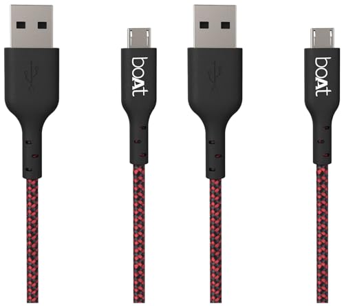 Image of boAt Micro USB 150 Tangle-Free, Sturdy Micro USB Cable with 3A Fast Charging & 480mbps Data Transmission, 10000+ Bends Lifespan & Extended 1.5m Length Black (Pack of 2)