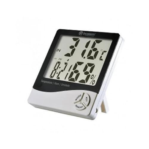 TERMO HIGROMETRO DIGITAL COM MAXIMA E MINIMA MEDIDOR DE TEMPERATURA E UMIDADE COM RELOGIO E ALARME INCOTERM