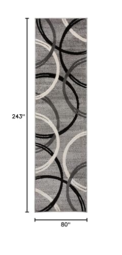 Rugshop Modern Wavy Circles Design Runner Rug 2'7" x 8' Gray