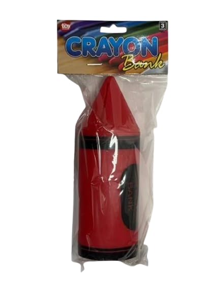 Image of Children's 6 Inch Crayon Savings Bank, Assorted Colors, Coin Slot with Removable Bottom, Fun Money Saving Toy for Kids (Red)