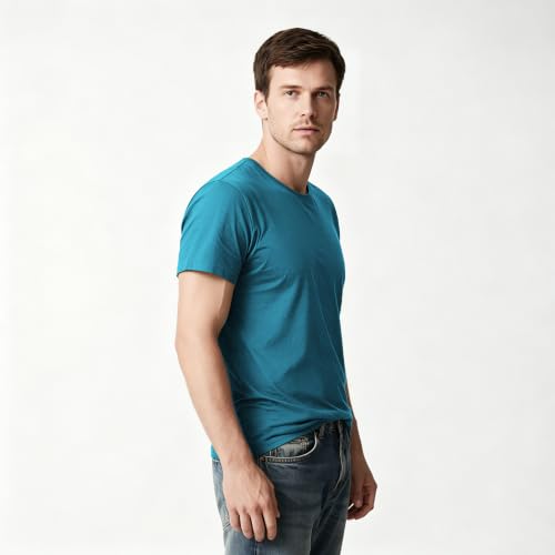 Image of ORJ 2 Pack Men t Shirts Crew Neck Short Sleeve Men's Undershirt Plain Polyester tee Bulk Stretch Soft Tees