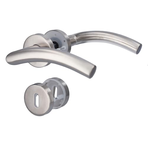 Alpertec Set of 3 Door Fittings, Set of 3, Satin Stainless Steel for 3 Room Doors with Deadlock Holes, Cliprosette - Image 2