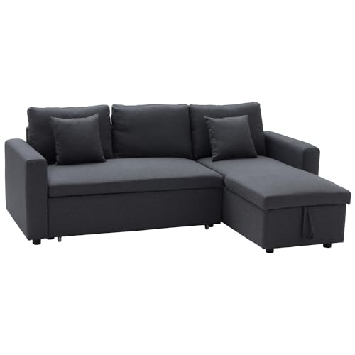 Happy Garden Canapé d'angle Convertible Clark 3 Places en Tissu Gris chiné Canapé avec méridienne réversible et Coffre de Rangement.