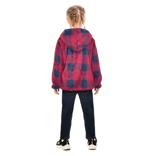 GuoChe Blue Red Buffalo Plaid Kids Sherpa Jacket4