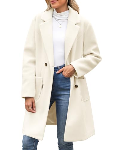 CMTOP Wintermantel Damen V-Ausschnitt Revers Mantel Lang Warm Wollmantel Herbst Winter Damen-mäntel Gerade Zweireihiger Übergangsmantel Elegant Damenmantel mit...