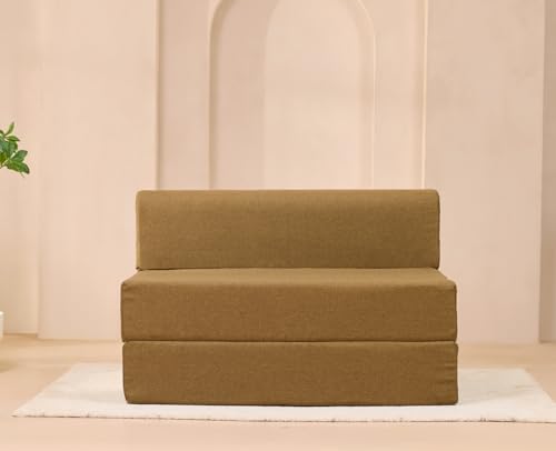 Image of uberlyfe Xtra High, Xtra Soft 2 Seater (4' x 6') Sofa Cum Bed | 1 Year Warranty | 17 inch Sofa Height | Twin Size Foldable Bed | Water Repellent Fabric | Rodhouse Brown Color