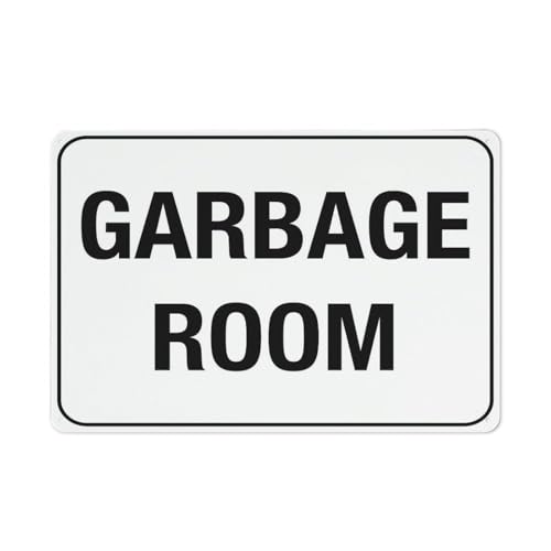 Garbage Room Facility Identification Warning Sign 8"x12" Aluminum Metal, Safety Restriction Alert For Home Office Trash Room Designation Alert