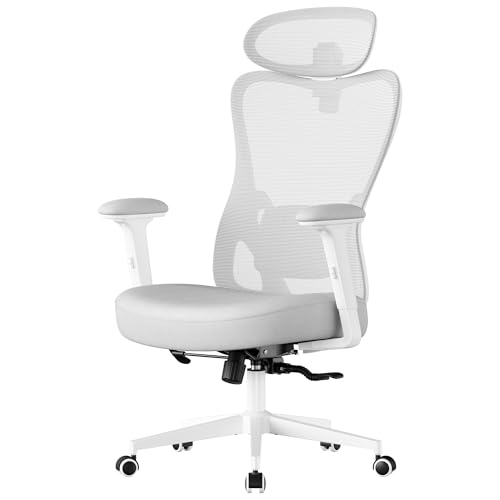 SONGMICS Silla de Oficina Ergonómica, Silla de Escritorio, con Reposacabezas y Soporte Lumbar Ajustables, Carga de 150 kg, Altura Ajustable, Gris Paloma OBN066GD01