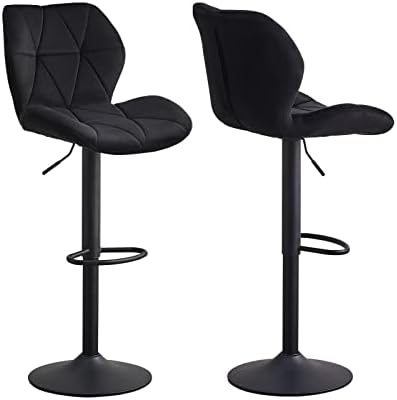 OFCASA Set of 2 Bar Stools Black Velvet Fabric Breakfast Kitchen Bar Chairs Upholstered Seat Height Adjustable Chrome Base Swivel Island Counter Chairs for Breakfast Kitchen Counter Bar