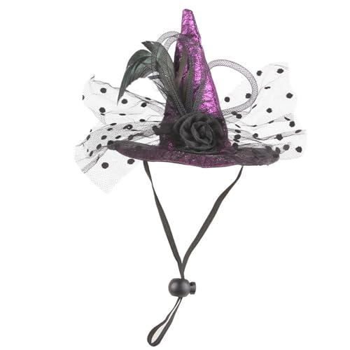 Aurgiarme Pet Witch Hat Halloween Carnivals Photography Dogs Witch Hat with Stretch Chin Rope Parties Cosplay Hat for Small Dogs
