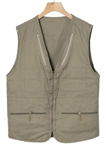 Foto von Yukirtiq Herren Angeln Weste ärmellos Freizeit Jagd Herrenwesten Sommer Trekking Wander Weste Reporterwesten Safari Weste mit Vielen Taschen, Khaki, L