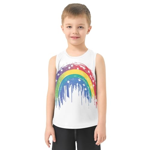 Boys Tank Top Shirts Rainbow American Flag Striped Sleeveless T-Shirts Crew Neck for Kids Clothing Children2