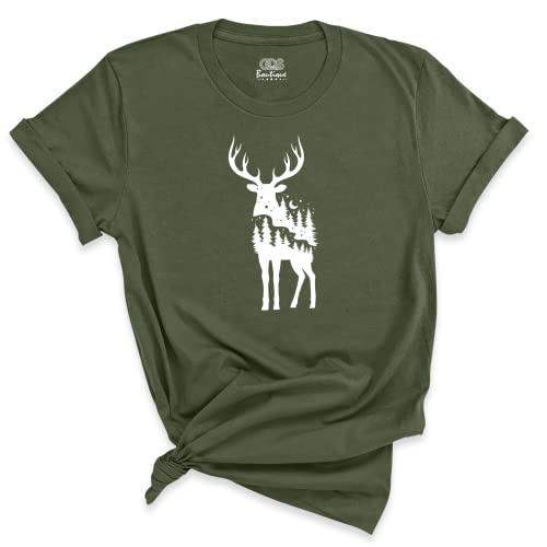 Christmas Deer T-Shirt, Hunting Nature Forest Graphic Tee, Winter Reindeer Outfit, Holiday Merry Xmas Shirt, Christmas Shirt for Men Women Short Sleeve