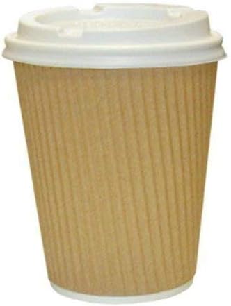 We Can Source It Ltd16oz. Brown Kraft Ripple Paper Cups with Lids - Recyclable - Great for Tea, Coffee, Hot Drinks Takeaway - 100 Pack