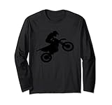 Dirt Bike Motorcycle Wheelie, Black Hidden Design Silhouette Long Sleeve T-Shirt